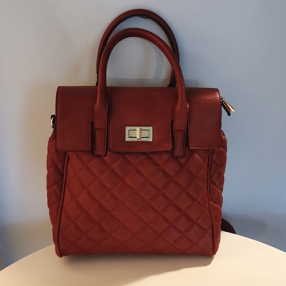 Red Faux Leather HandBag/Backpack - Picture 1 of 2